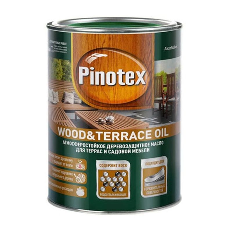 фото Масло деревозащитное pinotex wood & terrace oil для террас и садовой мебели, бесцветный 1 л