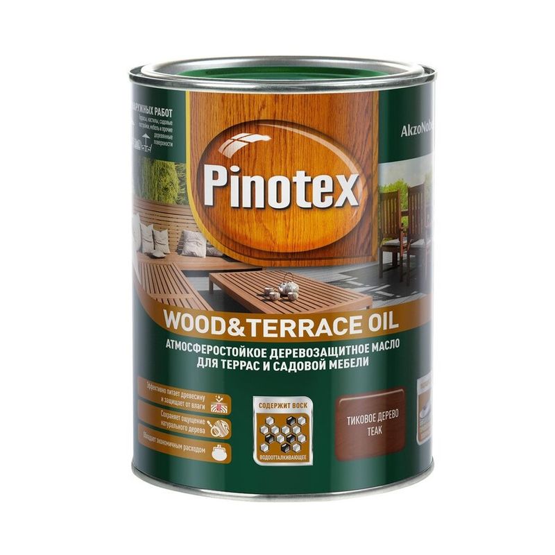 фото Масло деревозащитное pinotex wood & terrace oil для террас и садовой мебели, тик 1 л