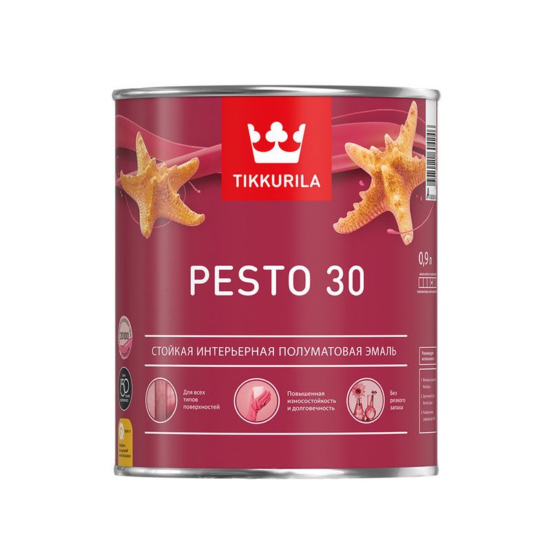 фото Эмаль стойкая алкидная универсальная п/матовая, база с, tikkurila pesto 30, 0,9л