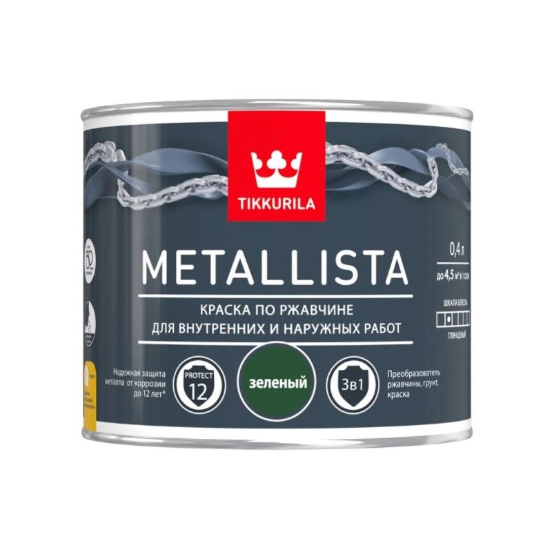 фото Краска по ржавчине 3в1 tikkurila metallista глянцевая зеленый 0,4 л