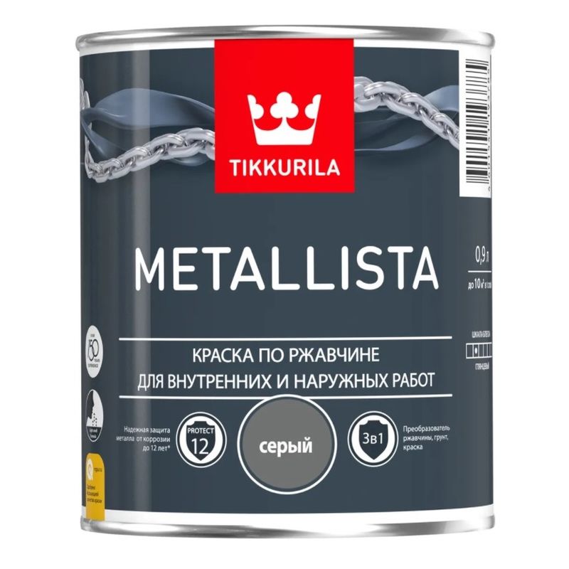 фото Краска по ржавчине 3в1 tikkurila metallista глянцевая серый 0,9 л