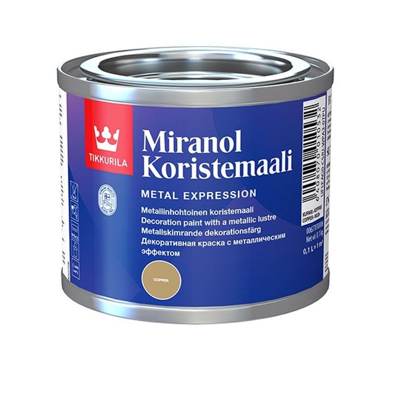 фото Краска декоративная tikkurala miranol с металлическим эффектом полуглянцевая медь 0,1 л tikkurila