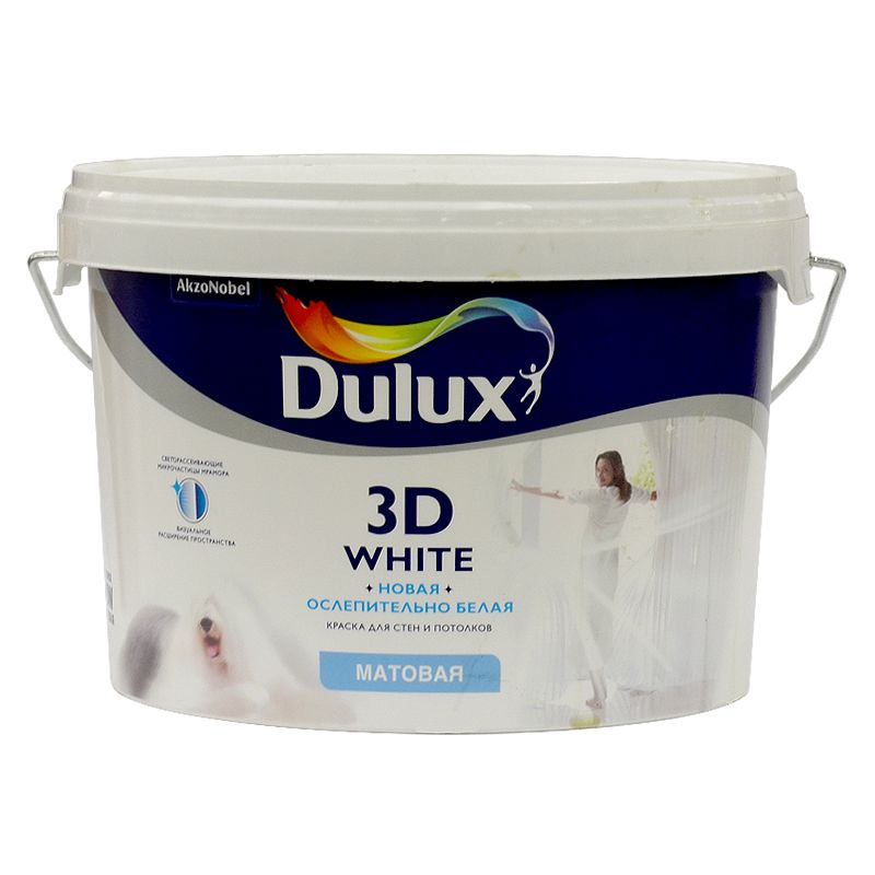 фото Краска для стен и потолков dulux 3d white ослепительно белая, матовая, 2,5л